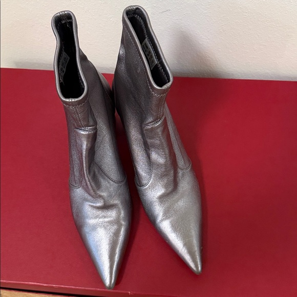 Stuart Weitzman Silver Ankle Booties with Block Heel